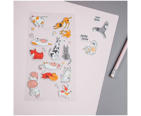Наклейки объемные MESHU "Meow&Woof", 10*24см, 23 наклейки, инд. уп., европодвес MS_36945