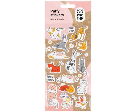 Наклейки объемные MESHU "Meow&Woof", 10*24см, 23 наклейки, инд. уп., европодвес MS_36945