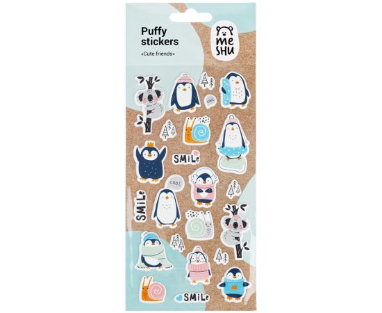 Наклейки объемные MESHU "Cute friends", 10*19 см, пакет европодвес MS_36957