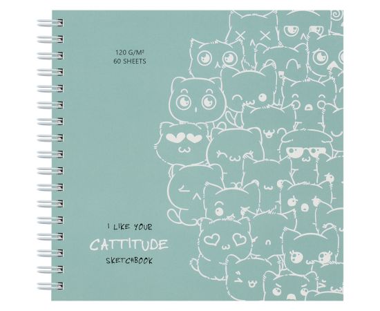 Скетчбук 60л., 150*150 MESHU "Cat wave", на гребне, выб. лак, soft-touch, 120г/м2 MS_44867