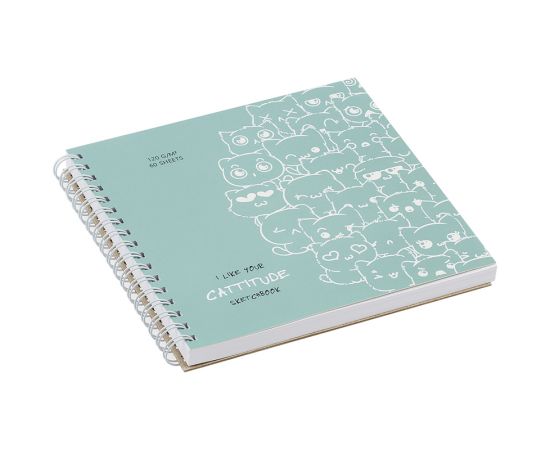 Скетчбук 60л., 150*150 MESHU "Cat wave", на гребне, выб. лак, soft-touch, 120г/м2 MS_44867