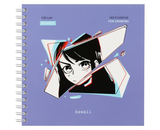 Скетчбук 60л., 150*150 MESHU "Kawaii", на гребне, выб. лак, soft-touch, 120г/м2 MS_44869