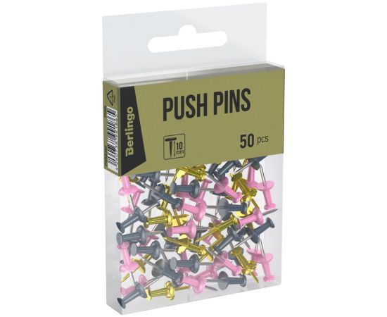 Кнопки силовые Berlingo, 50шт., цветные, ПВХ упак., европодвес, розовый+золотой PN5030f