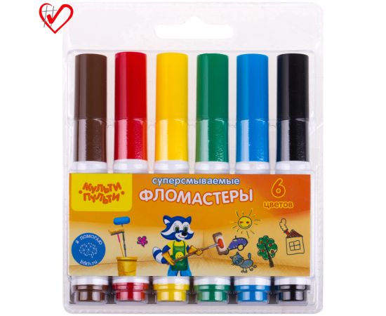 Фломастеры Мульти-Пульти "Приключения Енота", 06цв., утолщенные, суперсмываемые, блистер WP_19279