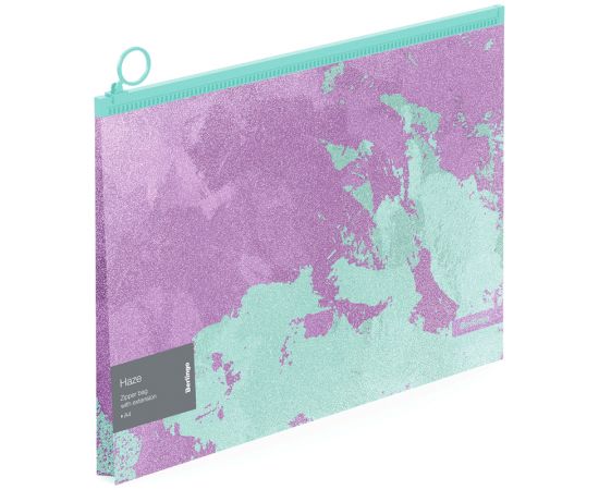 Папка-конверт на молнии с расширением Berlingo "Haze" А4, 180мкм, сиреневая/мятная, с рисунком, с эффектом блесток ZGx_A4924
