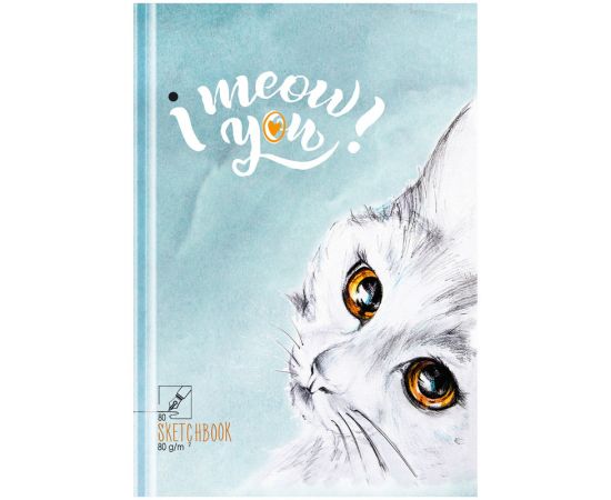 Скетчбук 80л. А5 7БЦ BG "Твой кот", матовая ламинация, выборочный лак, 80г/м2, салатовый блок С5т80_лм_вл 9068