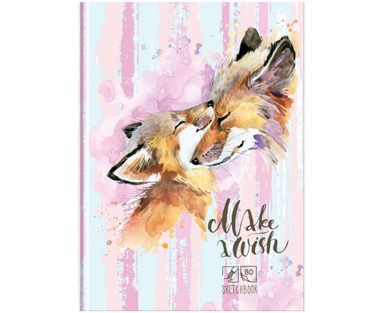 Скетчбук 80л., А5 7БЦ BG "Лисички", матовая ламинация, выб. лак, 80г/м2, розовый блок С5т80_лм_вл 9070