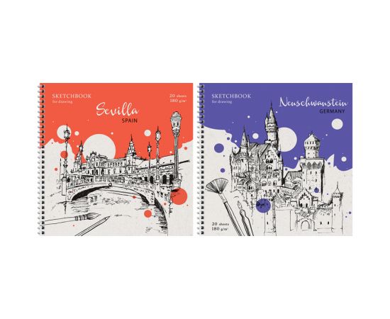 Скетчбук для акварели 20л., 250*250 ArtSpace "Countries", на гребне, 180г/м2 Сак20грг_38352