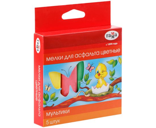 Мелки для асфальта Гамма "Мультики", цветные, 5шт., 5цв., квадратные, картонная упаковка, европодвес 2304191
