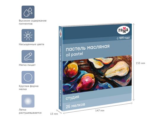 Пастель масляная Гамма "Студия", 25 цветов, картон. упаковка 290920201