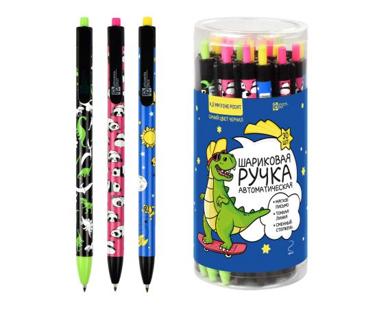 Ручка шариковая КОСМОС, ПАНДА, ДИНОЗАВР автомат. 0,5 мм, цвет чернил: синий 53498