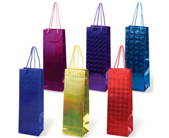 Пакет подарочный ламинированный, 12х36х10 см, голографический цвет ассорти, шк7721 601001