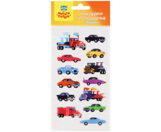Наклейки гелевые Мульти-Пульти "Машины", 10*22см, 13 наклеек, инд. уп., европодвес ES_40037