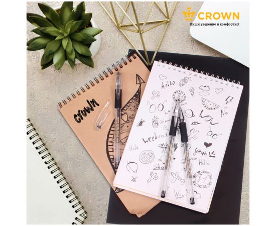 Ручка гелевая Crown "Hi-Jell Grip" черная, 0,5мм, грип HJR-500RB
