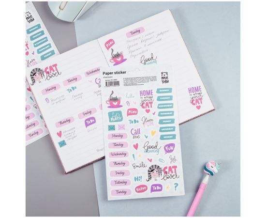 Наклейки бумажные для ежедневников MESHU "Cat lover", 12*21см, 45 наклеек, европодвес MS_36969