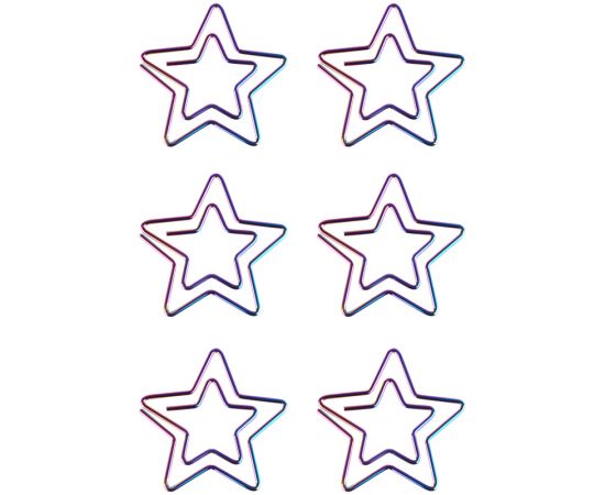 Скрепки фигурные 25мм, Meshu "Stars", 6шт., пакет с европодвесом MS_41585