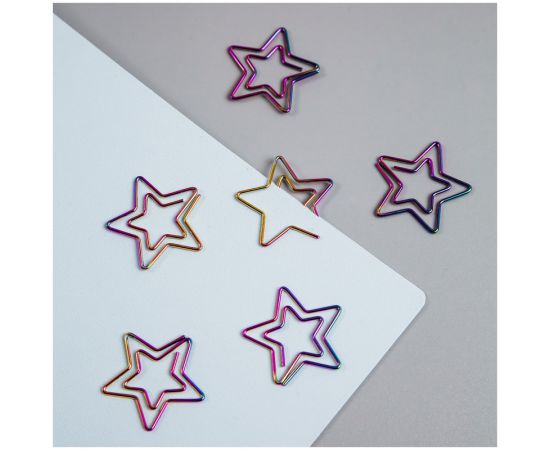 Скрепки фигурные 25мм, Meshu "Stars", 6шт., пакет с европодвесом MS_41585