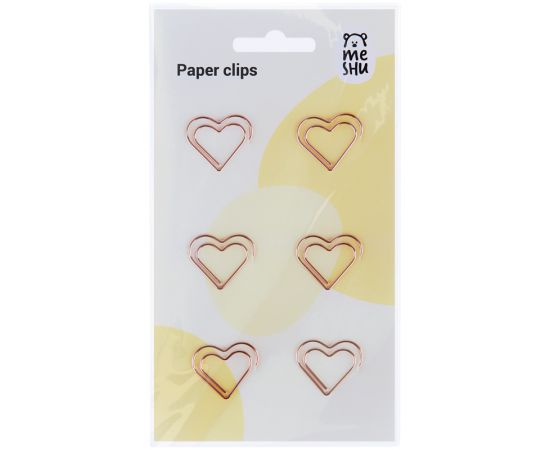Скрепки фигурные 27мм, MESHU "Hearts", 6шт., пакет с европодвесом MS_41587