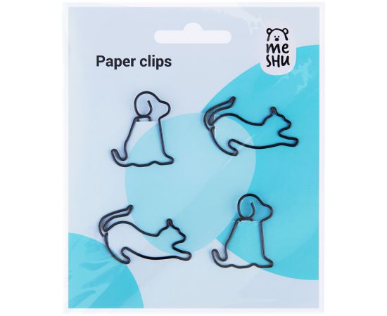 Скрепки фигурные 19мм, Meshu "Cat&Dog ", 4шт., пакет с европодвесом MS_41593
