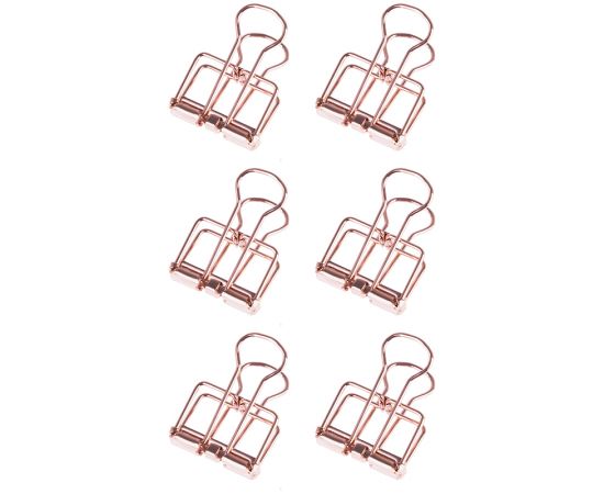 Зажимы для бумаг 19мм, MESHU "Rose Gold", 6шт., пакет с европодвесом MS_41595