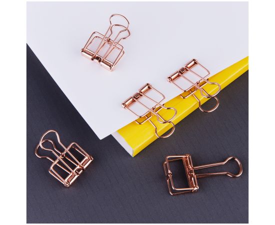 Зажимы для бумаг 19мм, MESHU "Rose Gold", 6шт., пакет с европодвесом MS_41595