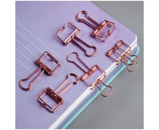 Зажимы для бумаг 19мм, MESHU "Rose Gold", 6шт., пакет с европодвесом MS_41595