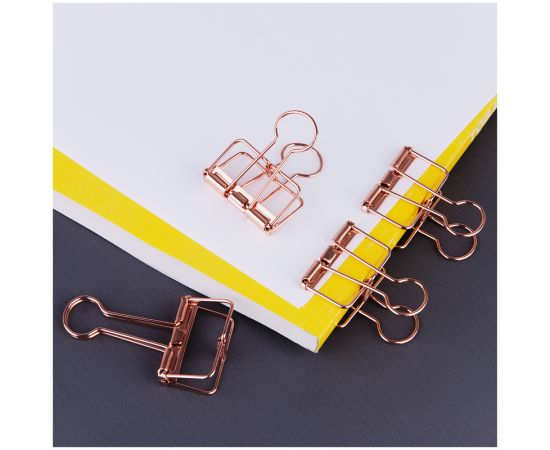 Зажимы для бумаг 32мм, MESHU "Rose Gold", 4шт., пакет с европодвесом MS_41597