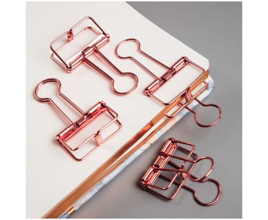 Зажимы для бумаг 32мм, MESHU "Rose Gold", 4шт., пакет с европодвесом MS_41597