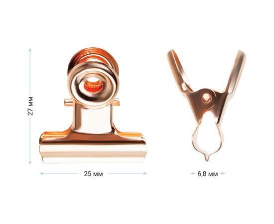 Зажимы-бульдоги для бумаг 25мм, MESHU "Rose Gold", 6шт., бокс с европодвесом MS_41601