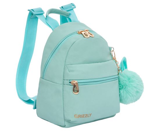 Рюкзак GRIZZLY, 21*25*10см, 1 отделение, 2 кармана, укрепленная спинка, мятный RXL-224-1/2