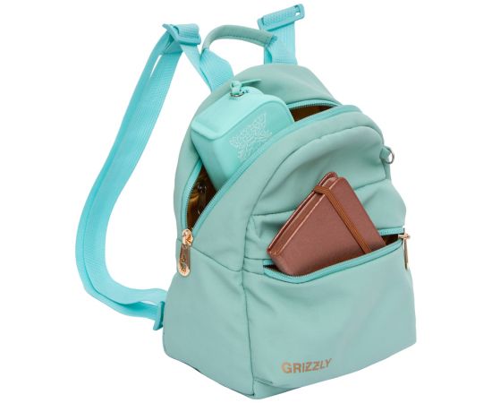 Рюкзак GRIZZLY, 21*25*10см, 1 отделение, 2 кармана, укрепленная спинка, мятный RXL-224-1/2