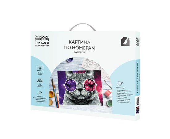 Картина по номерам на холсте ТРИ СОВЫ "Кошачий космос", 30*40, с акриловыми красками и кистями КХ_44089