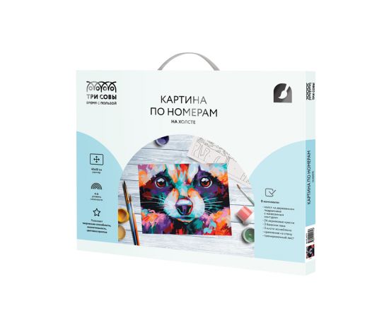 Картина по номерам на холсте ТРИ СОВЫ "Енот", 40*50, с акриловыми красками и кистями КХ_44174