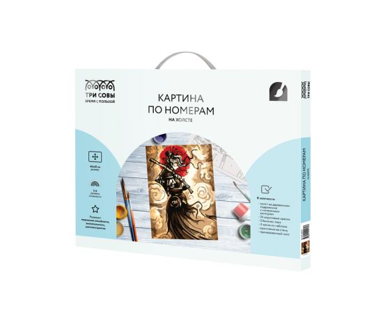 Картина по номерам на холсте ТРИ СОВЫ "Самурай", 40*50, с акриловыми красками и кистями КХ_44179
