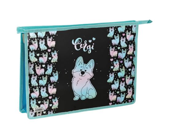 Папка для тетрадей 1 отделение, А4, ArtSpace "Corgi", ламинированный картон, фольга, на молнии ПМ-А4-291_42227