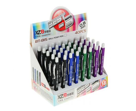 Ручка шариковая со стираемыми чернилами, линия 0,8 мм, автоматическая, стержень синий, прорезиненный квадратный корпус, МИКС 1723735