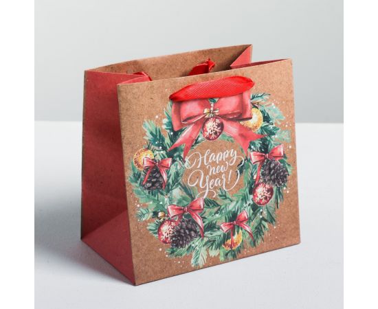 Пакет крафтовый квадратный «С Новым годом», 14 × 14 × 9 см   4275575 4275575