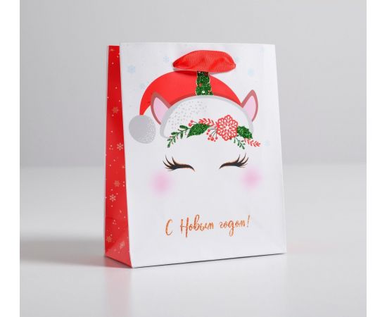 Пакет ламинированный вертикальный «Новогодний единорожка», S 12 × 15 × 5.5 см   4843354 4843354