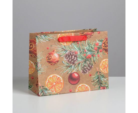 Пакет крафтовый горизонтальный «Новогодние шарики», MS 23 × 18 × 10 см   4865531 4865531