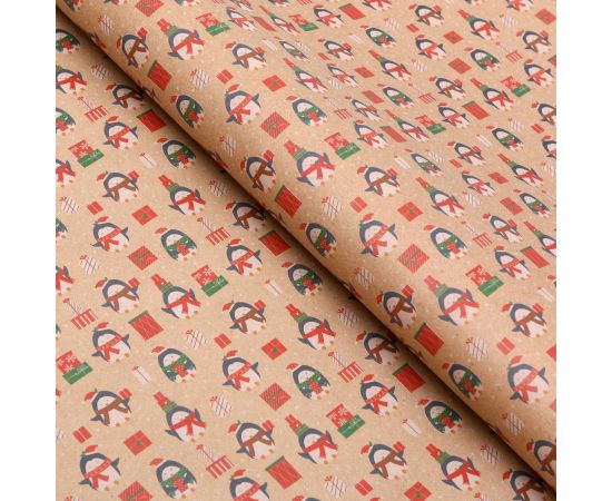 Бумага упаковочная, крафт, "Милые пингвинчики", 50 х 70 см 5112909 5112909