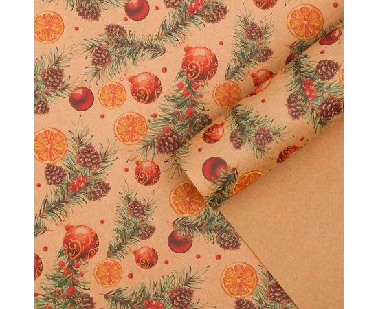 Бумага упаковочная крафтовая «Апельсины», 50 х 70 см, Новый год 5148353