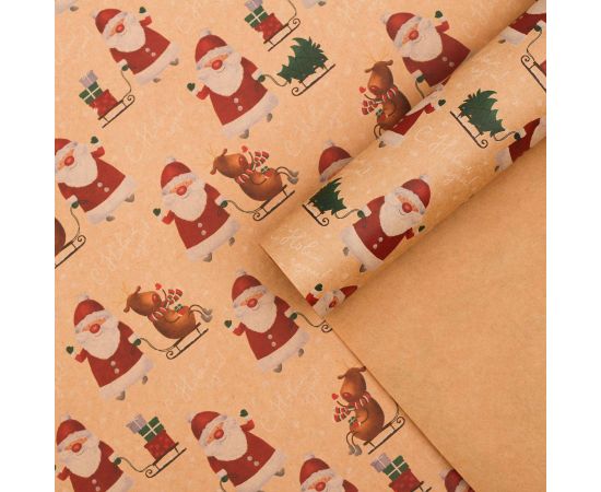 Бумага упаковочная крафтовая «Олени на санях», 50 × 70 см 5148355 5148355
