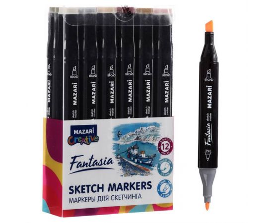 Набор двухсторонних маркеров для скетчинга Mazari Fantasia, Skin+Wood colors (телесные и древесные цвета), 12 цветов 5215865