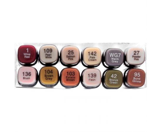 Набор двухсторонних маркеров для скетчинга Mazari Fantasia, Skin+Wood colors (телесные и древесные цвета), 12 цветов 5215865