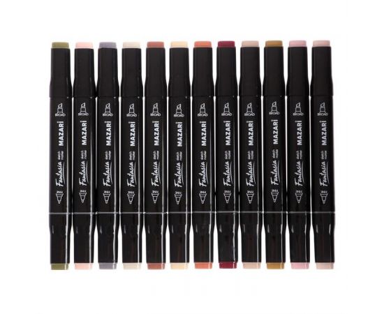 Набор двухсторонних маркеров для скетчинга Mazari Fantasia, Skin+Wood colors (телесные и древесные цвета), 12 цветов 5215865
