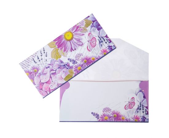 Конверт для денег "Универсальный" уф лак, фиолетовые цветы, бабочка 5985528 5985528