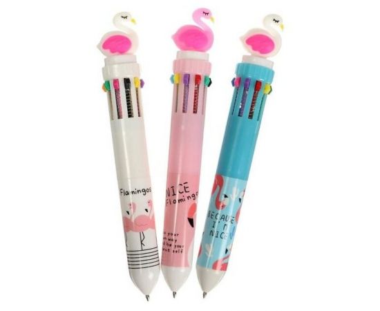 Ручка шариковая, автоматическая, 10-ти цветная, стержень 0,7 мм, корпус МИКС "Фламинго" 6248029
