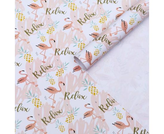 Бумага глянцевая "Фламинго с ананасом", 0,5 х 0,7 м 6490266