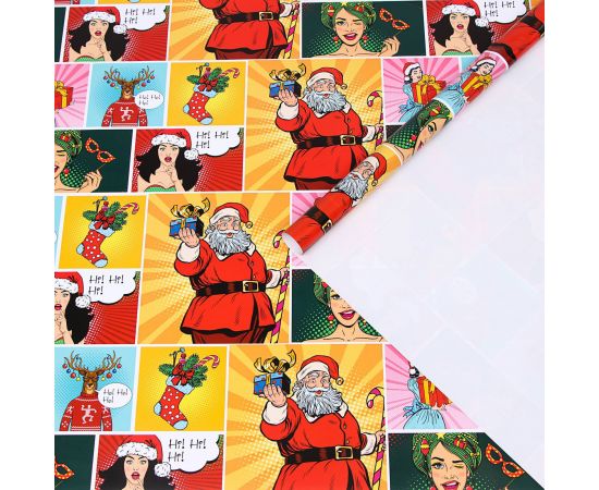 Бумага упаковочная глянцевая "Pop-art НО!НО!НО!", 68 х 100 см, 7089659 7089659