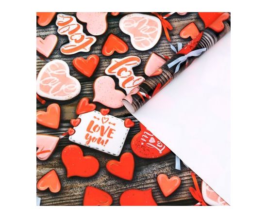 Бумага упаковочная глянцевая "Сердца", 50 х 70 см 7508231 7508231